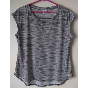 Elle Women's Striped Cap Sleeve Top‎ Black/White Round Neck Size Medium